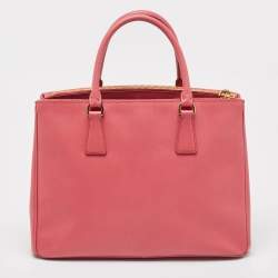 Prada Dark Pink Saffiano Leather Medium Double Zip Tote