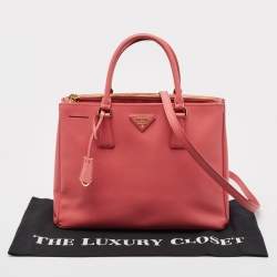 Prada Dark Pink Saffiano Leather Medium Double Zip Tote