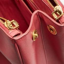 Prada Dark Pink Saffiano Leather Medium Double Zip Tote