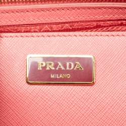 Prada Dark Pink Saffiano Leather Medium Double Zip Tote