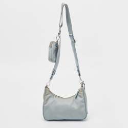 Pre Owned Prada Light Blue Nylon and Leather Re-Edition 2005 Baguette Bag