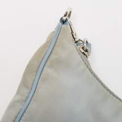 Pre Owned Prada Light Blue Nylon and Leather Re-Edition 2005 Baguette Bag