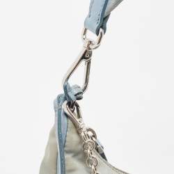 Pre Owned Prada Light Blue Nylon and Leather Re-Edition 2005 Baguette Bag
