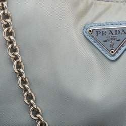 Pre Owned Prada Light Blue Nylon and Leather Re-Edition 2005 Baguette Bag