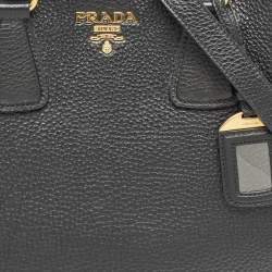 Pre Owned Prada Black Vitello Daino Leather Snap Tote