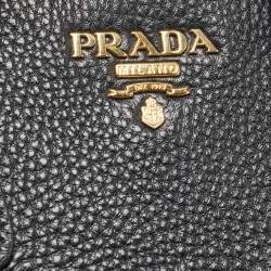 Pre Owned Prada Black Vitello Daino Leather Snap Tote