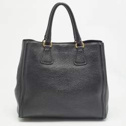 Pre Owned Prada Black Vitello Daino Leather Snap Tote