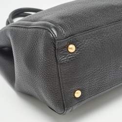 Pre Owned Prada Black Vitello Daino Leather Snap Tote