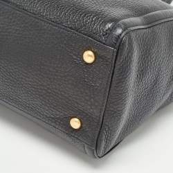 Pre Owned Prada Black Vitello Daino Leather Snap Tote