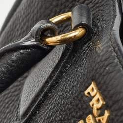 Pre Owned Prada Black Vitello Daino Leather Snap Tote