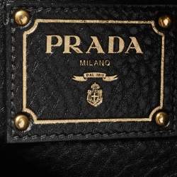 Pre Owned Prada Black Vitello Daino Leather Snap Tote