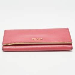 Prada Pink Saffiano Leather Metal Flap Continental Wallet
