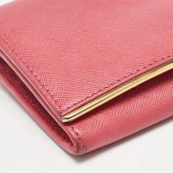 Prada Pink Saffiano Leather Metal Flap Continental Wallet