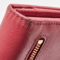 Prada Pink Saffiano Leather Metal Flap Continental Wallet
