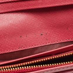 Prada Pink Saffiano Leather Metal Flap Continental Wallet