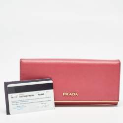 Prada Pink Saffiano Leather Metal Flap Continental Wallet