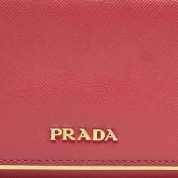 Prada Pink Saffiano Leather Metal Flap Continental Wallet