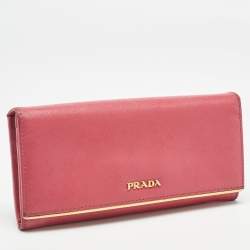 Prada Pink Saffiano Leather Metal Flap Continental Wallet