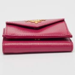 Prada Pink Vitello Move Leather Envelope Trifold Compact Wallet