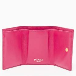 Prada Pink Vitello Move Leather Envelope Trifold Compact Wallet