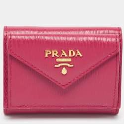 Prada Pink Vitello Move Leather Envelope Trifold Compact Wallet