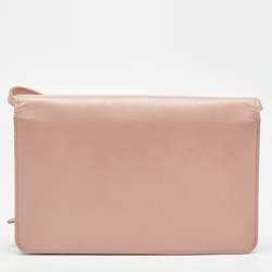 Pre Owned Prada Pink Saffiano Metal Leather Flap Strap Wallet 