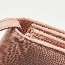 Pre Owned Prada Pink Saffiano Metal Leather Flap Strap Wallet 