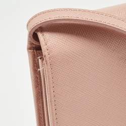 Pre Owned Prada Pink Saffiano Metal Leather Flap Strap Wallet 