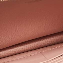Pre Owned Prada Pink Saffiano Metal Leather Flap Strap Wallet 