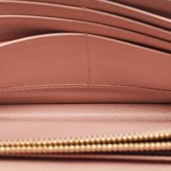 Pre Owned Prada Pink Saffiano Metal Leather Flap Strap Wallet 