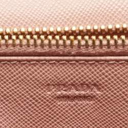 Pre Owned Prada Pink Saffiano Metal Leather Flap Strap Wallet 