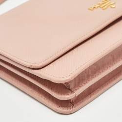 Pre Owned Prada Pink Saffiano Metal Leather Flap Strap Wallet 