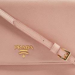 Pre Owned Prada Pink Saffiano Metal Leather Flap Strap Wallet 