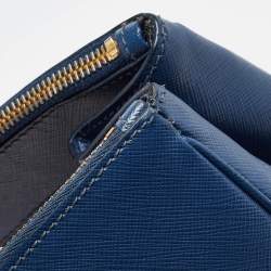 Pre Owned Prada Navy Blue Saffiano Lux Leather Medium Galleria Double Zip Tote