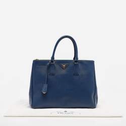 Pre Owned Prada Navy Blue Saffiano Lux Leather Medium Galleria Double Zip Tote
