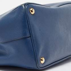Pre Owned Prada Navy Blue Saffiano Lux Leather Medium Galleria Double Zip Tote