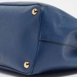 Pre Owned Prada Navy Blue Saffiano Lux Leather Medium Galleria Double Zip Tote