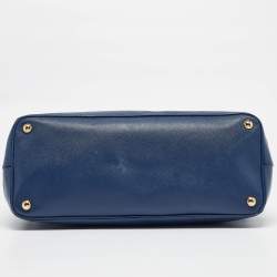 Pre Owned Prada Navy Blue Saffiano Lux Leather Medium Galleria Double Zip Tote