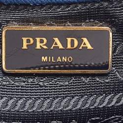 Pre Owned Prada Navy Blue Saffiano Lux Leather Medium Galleria Double Zip Tote