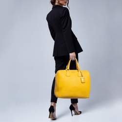 Prada Mustard Vitello Daino Leather Boston Duffel Bag