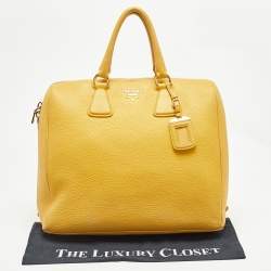 Prada Mustard Vitello Daino Leather Boston Duffel Bag