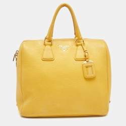 Prada Mustard Vitello Daino Leather Boston Duffel Bag
