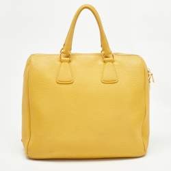 Prada Mustard Vitello Daino Leather Boston Duffel Bag