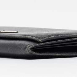 Pre Owned Prada Black Saffiano Metal Leather Logo Flap Continental Wallet