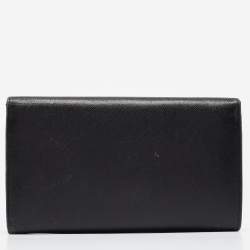 Pre Owned Prada Black Saffiano Metal Leather Logo Flap Continental Wallet