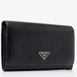 Pre Owned Prada Black Saffiano Metal Leather Logo Flap Continental Wallet