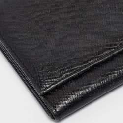 Pre Owned Prada Black Saffiano Metal Leather Logo Flap Continental Wallet