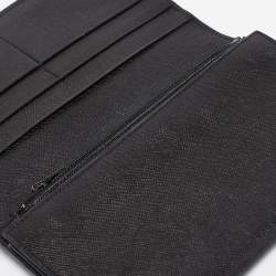 Pre Owned Prada Black Saffiano Metal Leather Logo Flap Continental Wallet