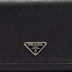 Pre Owned Prada Black Saffiano Metal Leather Logo Flap Continental Wallet