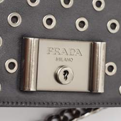 Pre Owned Prada Black Leather Grommet Flap Shoulder Bag